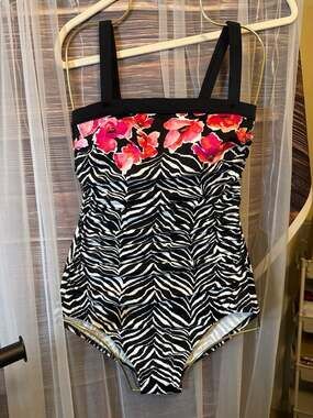 Maxine of Hollywood Zebra and Floral Print Ruched One Piece Swimsuit